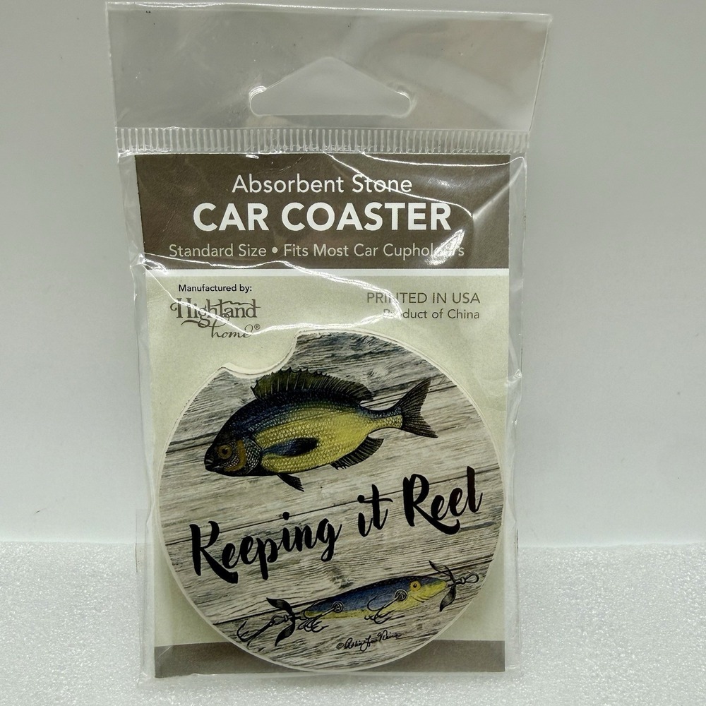 Highland Home Absorbent Stone Car Coaster Keeping It Reel Fish